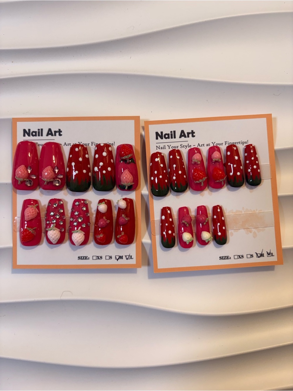 Red Strawberry Nail Art Press-Ons with 3D Accents